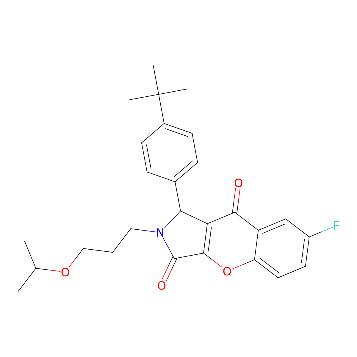 1-(4-Tert-butylphenyl)-7-fluoro-2-[3-(propan-2-yloxy)propyl]-1,2-dihydrochromeno[2,3-c]pyrrole-3,9-dione molecular structure, CAS 843638-65-3