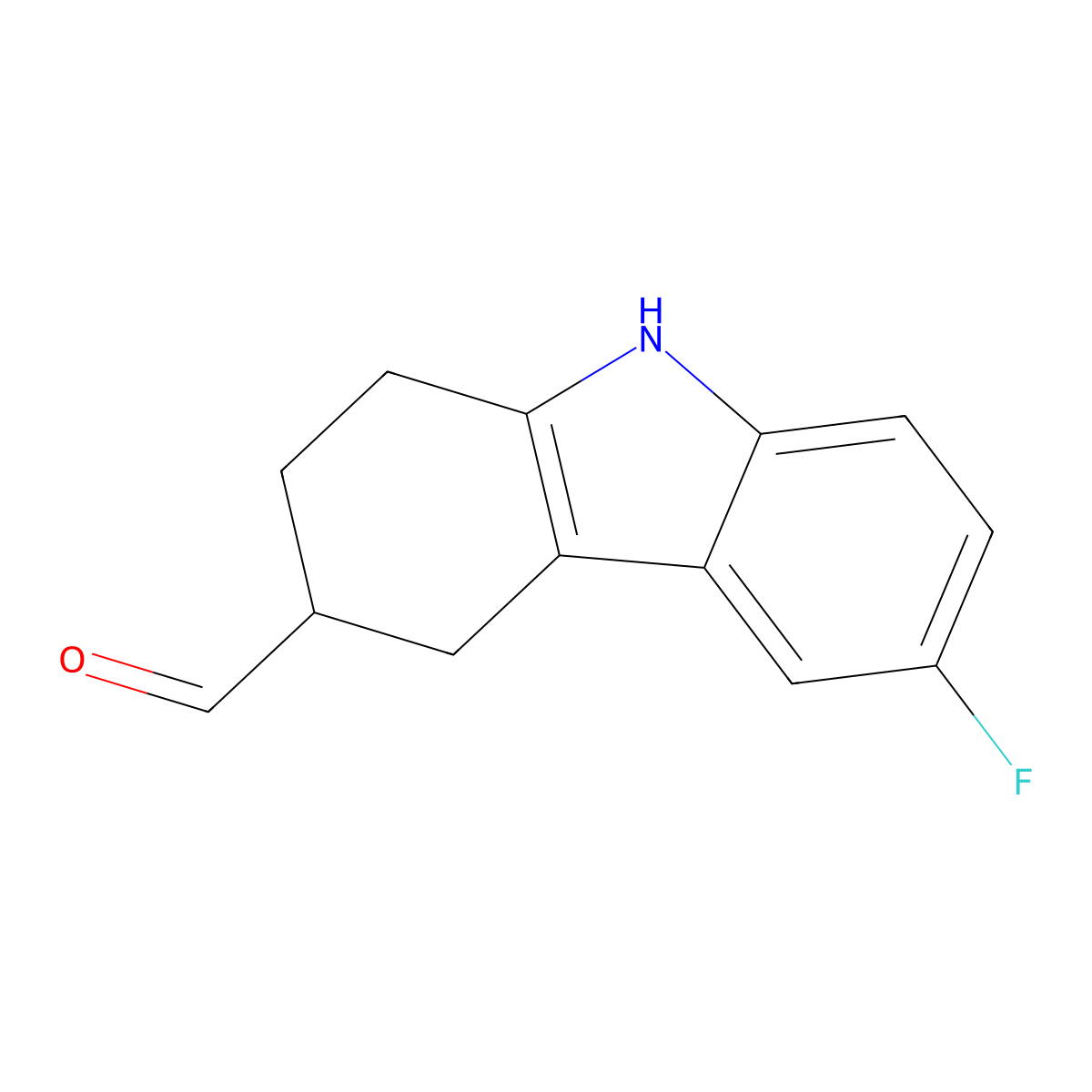 6-Fluoro-2,3,4,9-tetrahydro-1H-carbazole-3-carbaldehyde molecular structure, CAS 843653-04-3