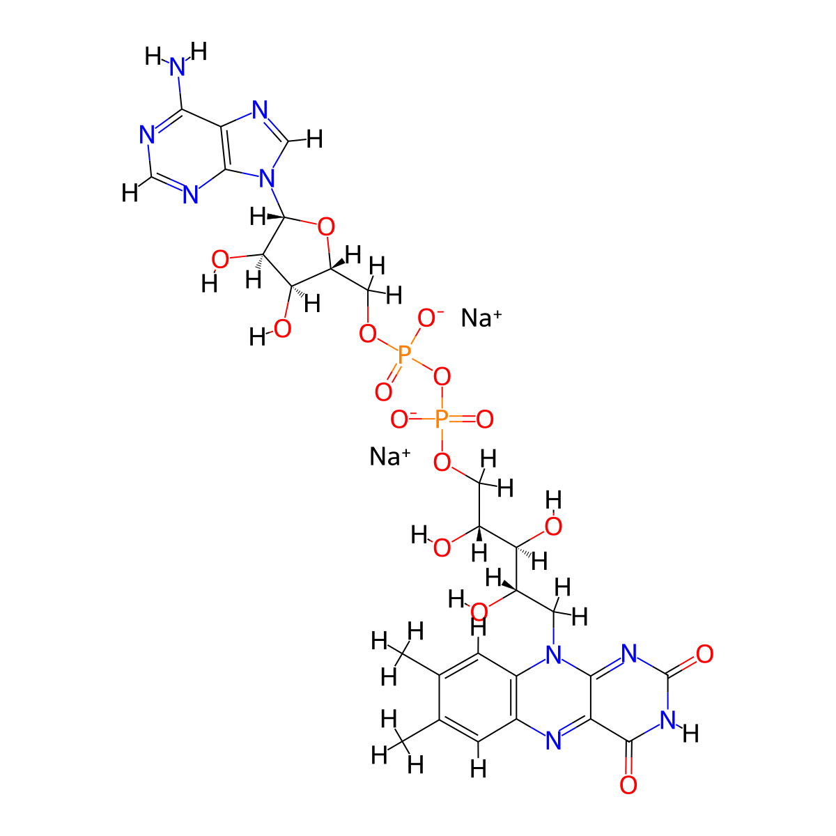 Flavin adenine dinucleotide disodium molecular structure, CAS 84366-81-4