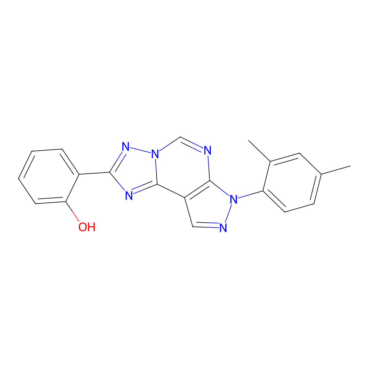2-(7-(2,4-dimethylphenyl)-7H-pyrazolo[4,3-e][1,2,4]triazolo[1,5-c]pyrimidin-2-yl)phenol molecular structure, CAS 843668-24-6
