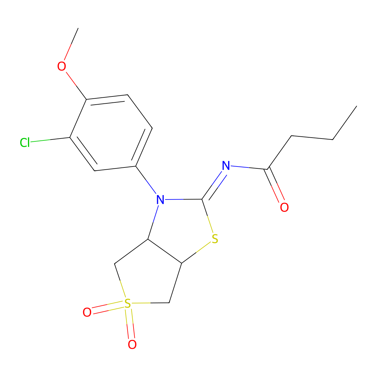 N-[(2Z)-3-(3-chloro-4-methoxyphenyl)-5,5-dioxidotetrahydrothieno[3,4-d][1,3]thiazol-2(3H)-ylidene]butanamide molecular structure, CAS 843668-41-7