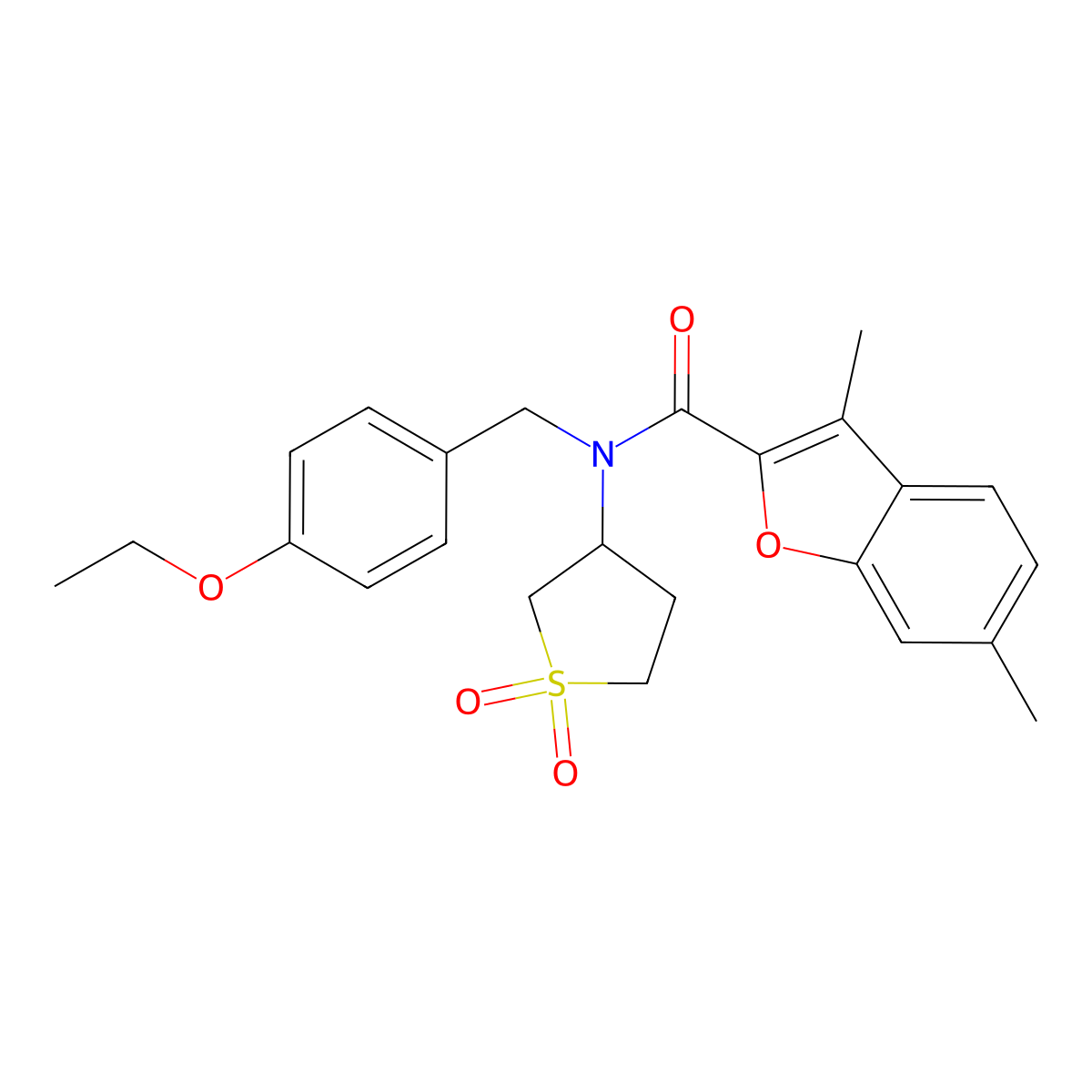 N-(1,1-dioxidotetrahydrothiophen-3-yl)-N-(4-ethoxybenzyl)-3,6-dimethyl-1-benzofuran-2-carboxamide molecular structure, CAS 843668-67-7