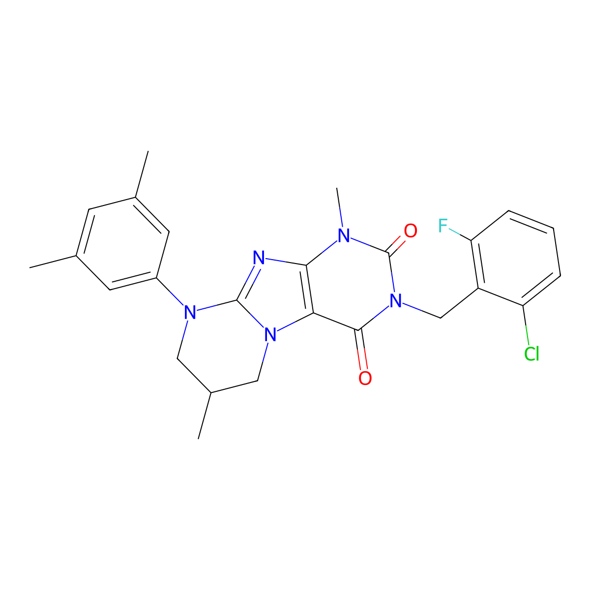 3-[(2-chloro-6-fluorophenyl)methyl]-9-(3,5-dimethylphenyl)-1,7-dimethyl-7,8-dihydro-6H-purino[7,8-a]pyrimidine-2,4-dione molecular structure, CAS 843668-78-0