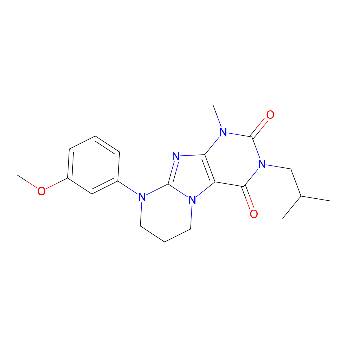 9-(3-methoxyphenyl)-1-methyl-3-(2-methylpropyl)-7,8-dihydro-6H-purino[7,8-a]pyrimidine-2,4-dione molecular structure, CAS 843668-94-0