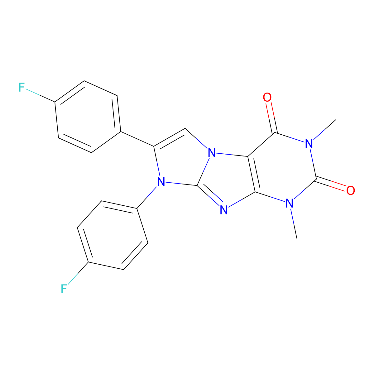 7,8-bis(4-fluorophenyl)-1,3-dimethyl-1H-imidazo[2,1-f]purine-2,4(3H,8H)-dione molecular structure, CAS 843669-16-9