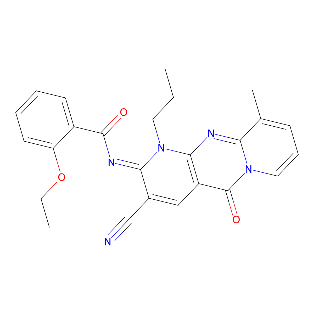 (E)-N-(3-cyano-10-methyl-5-oxo-1-propyl-1H-dipyrido[1,2-a:2',3'-d]pyrimidin-2(5H)-ylidene)-2-ethoxybenzamide molecular structure, CAS 843669-38-5