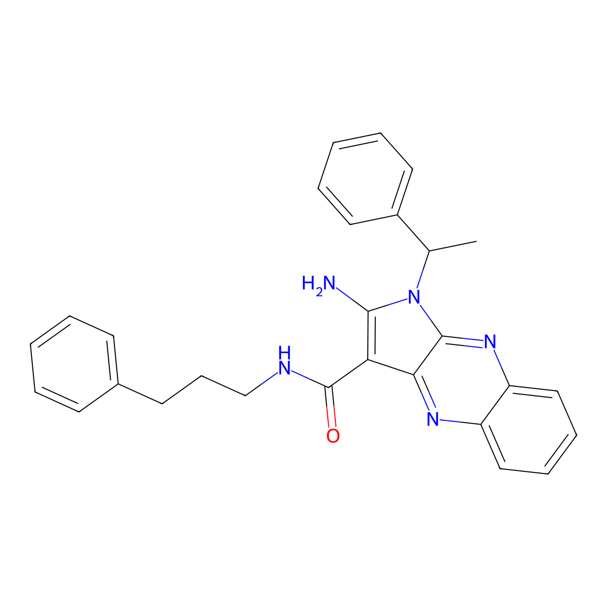2-amino-1-(1-phenylethyl)-N-(3-phenylpropyl)-1H-pyrrolo[2,3-b]quinoxaline-3-carboxamide molecular structure, CAS 843669-41-0