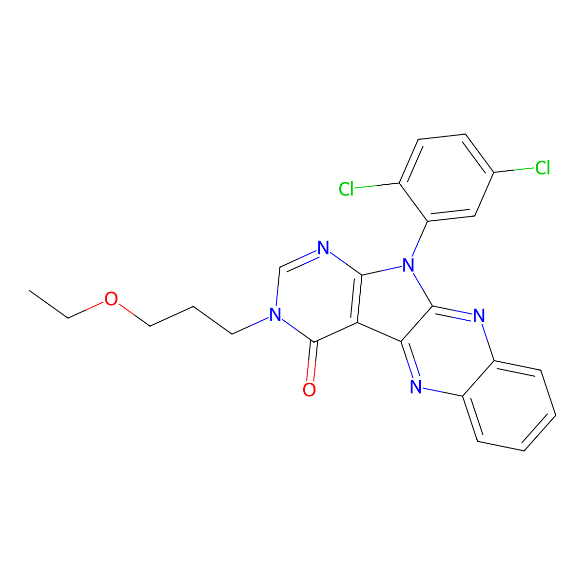 11-(2,5-dichlorophenyl)-3-(3-ethoxypropyl)-3,11-dihydro-4H-pyrimido[5',4':4,5]pyrrolo[2,3-b]quinoxalin-4-one molecular structure, CAS 843669-42-1
