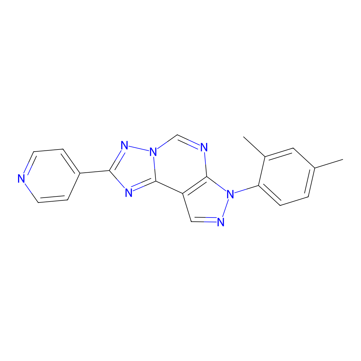 10-(2,4-Dimethylphenyl)-4-(pyridin-4-yl)-3,5,6,8,10,11-hexaazatricyclo[7.3.0.0^{2,6}]dodeca-1(9),2,4,7,11-pentaene molecular structure, CAS 843669-83-0