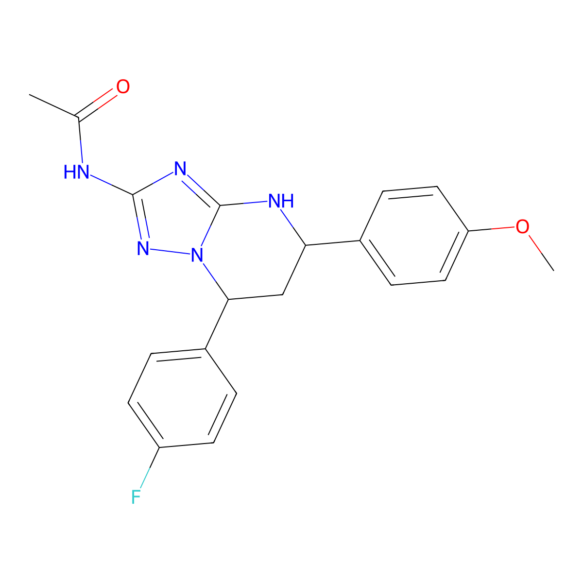 N-[7-(4-fluorophenyl)-5-(4-methoxyphenyl)-1,5,6,7-tetrahydro-[1,2,4]triazolo[1,5-a]pyrimidin-2-yl]acetamide molecular structure, CAS 843669-97-6