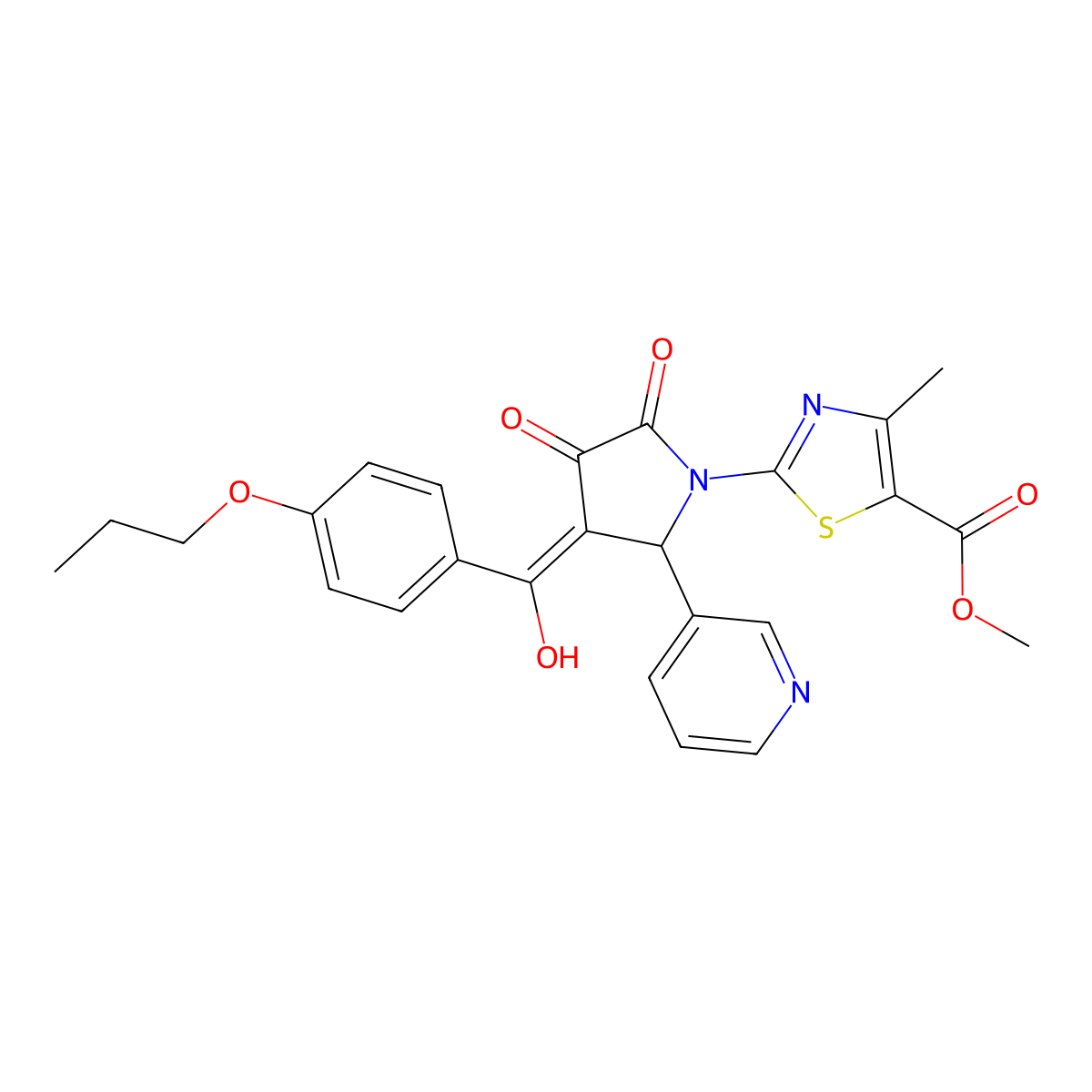 methyl 2-[3-hydroxy-2-oxo-4-(4-propoxybenzoyl)-5-(pyridin-3-yl)-2,5-dihydro-1H-pyrrol-1-yl]-4-methyl-1,3-thiazole-5-carboxylate molecular structure, CAS 843670-76-8