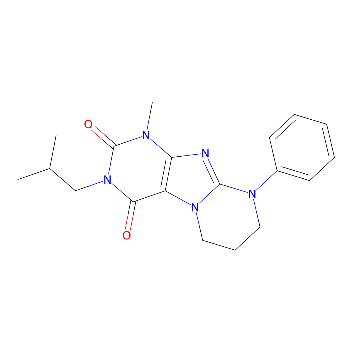 1-methyl-3-(2-methylpropyl)-9-phenyl-7,8-dihydro-6H-purino[7,8-a]pyrimidine-2,4-dione molecular structure, CAS 843670-93-9