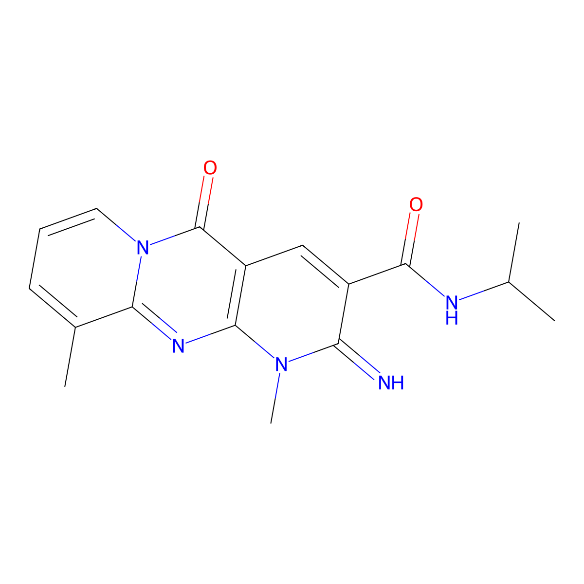 2-imino-1,10-dimethyl-5-oxo-N-(propan-2-yl)-1,5-dihydro-2H-dipyrido[1,2-a:2',3'-d]pyrimidine-3-carboxamide molecular structure, CAS 843670-94-0