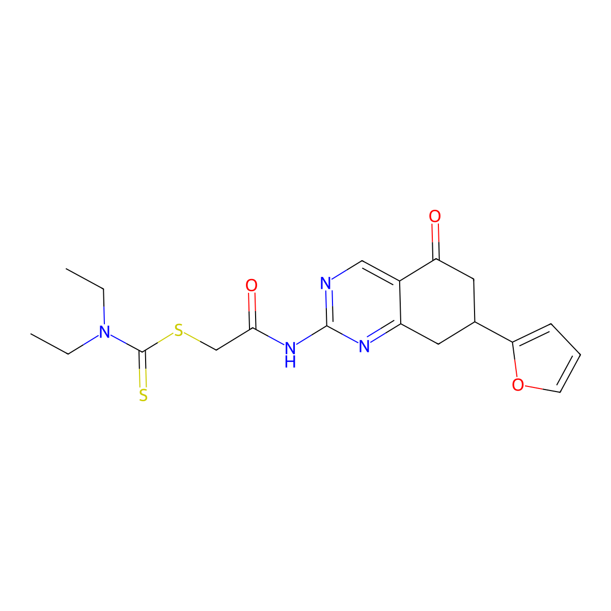 2-{[7-(Furan-2-yl)-5-oxo-5,6,7,8-tetrahydroquinazolin-2-yl]amino}-2-oxoethyl diethylcarbamodithioate molecular structure, CAS 843671-44-3