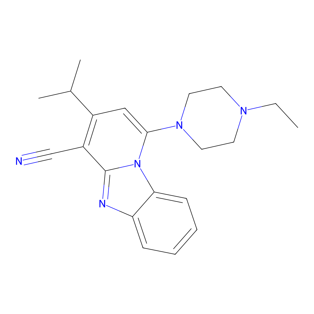 1-(4-Ethylpiperazin-1-yl)-3-propan-2-ylpyrido[1,2-a]benzimidazole-4-carbonitrile molecular structure, CAS 843671-51-2
