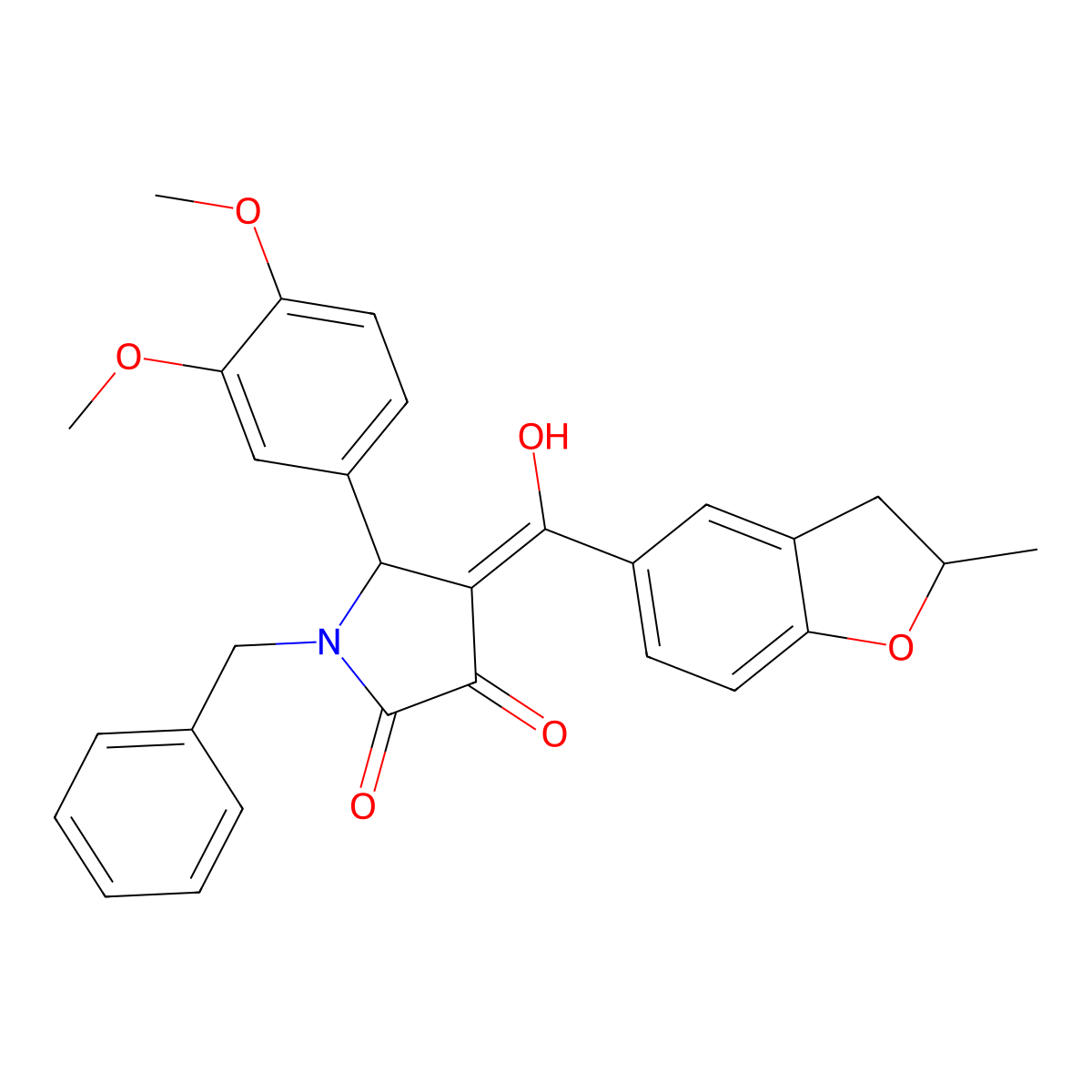 1-benzyl-5-(3,4-dimethoxyphenyl)-3-hydroxy-4-(2-methyl-2,3-dihydro-1-benzofuran-5-carbonyl)-2,5-dihydro-1H-pyrrol-2-one molecular structure, CAS 843671-61-4
