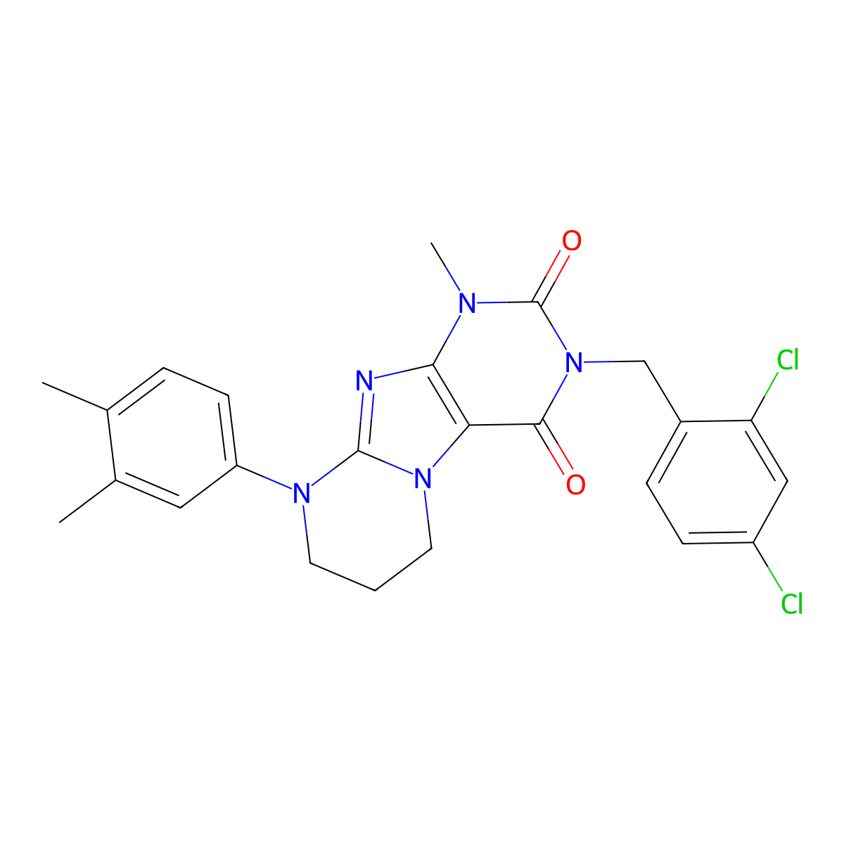 3-(2,4-dichlorobenzyl)-9-(3,4-dimethylphenyl)-1-methyl-6,7,8,9-tetrahydropyrimido[2,1-f]purine-2,4(1H,3H)-dione molecular structure, CAS 843671-77-2