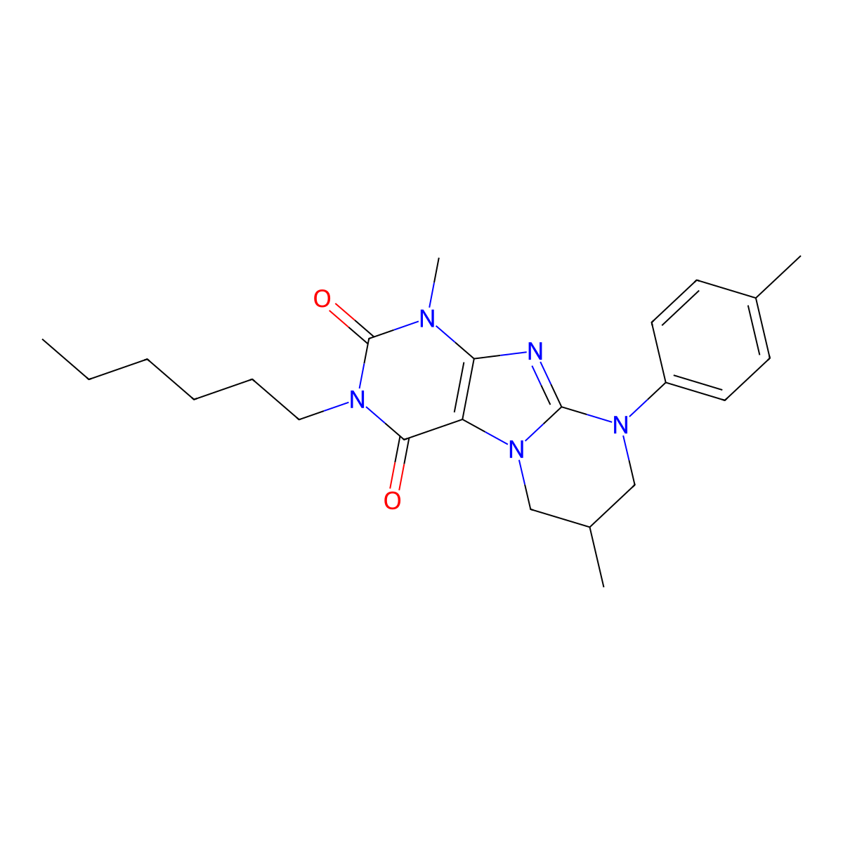 3-hexyl-1,7-dimethyl-9-(4-methylphenyl)-7,8-dihydro-6H-purino[7,8-a]pyrimidine-2,4-dione molecular structure, CAS 843671-84-1