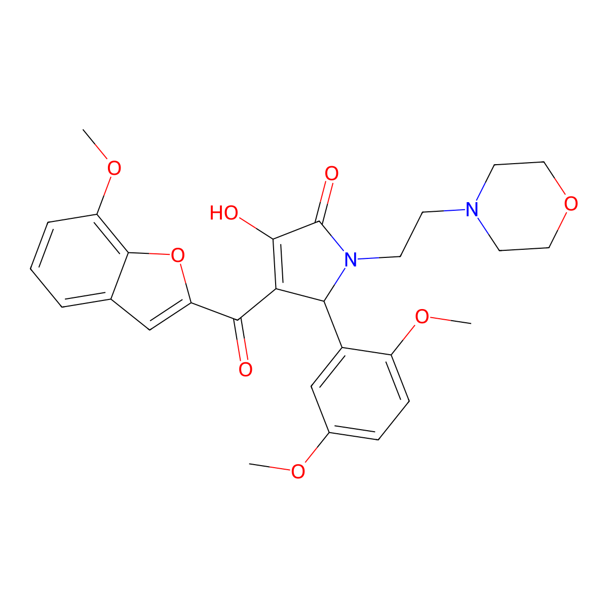5-(2,5-Dimethoxyphenyl)-3-hydroxy-4-[(7-methoxybenzo[d]furan-2-yl)carbonyl]-1-(2-morpholin-4-ylethyl)-3-pyrrolin-2-one molecular structure, CAS 843671-86-3