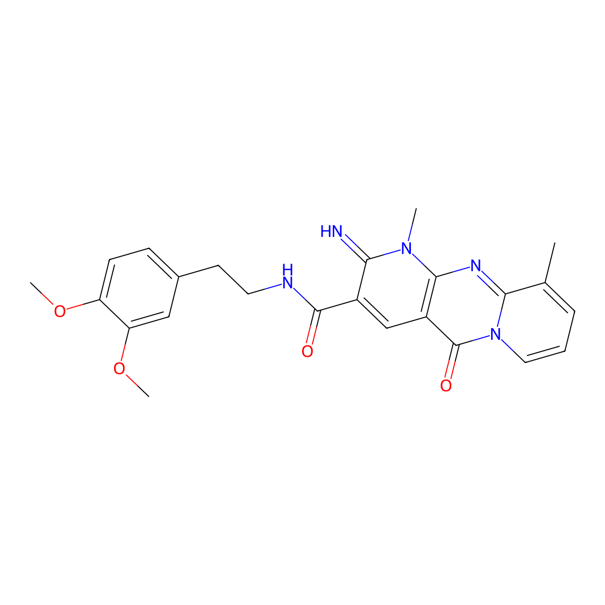 N-[2-(3,4-dimethoxyphenyl)ethyl]-2-imino-1,10-dimethyl-5-oxo-1,5-dihydro-2H-dipyrido[1,2-a:2',3'-d]pyrimidine-3-carboxamide molecular structure, CAS 843672-11-7