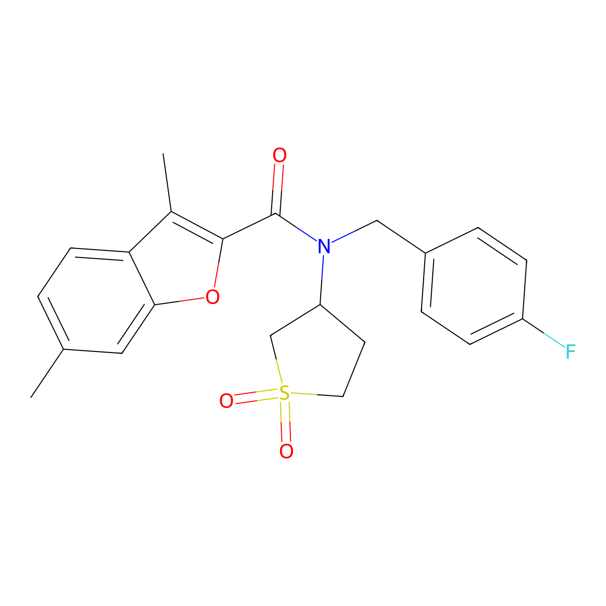 N-(1,1-dioxidotetrahydrothiophen-3-yl)-N-(4-fluorobenzyl)-3,6-dimethyl-1-benzofuran-2-carboxamide molecular structure, CAS 843672-30-0