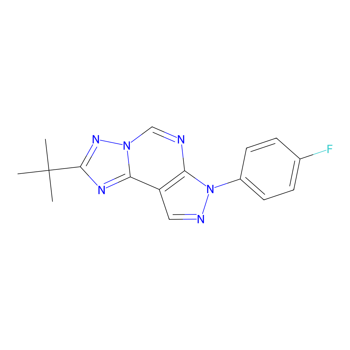 2-(tert-butyl)-7-(4-fluorophenyl)-7H-pyrazolo[4,3-e][1,2,4]triazolo[1,5-c]pyrimidine molecular structure, CAS 843672-49-1