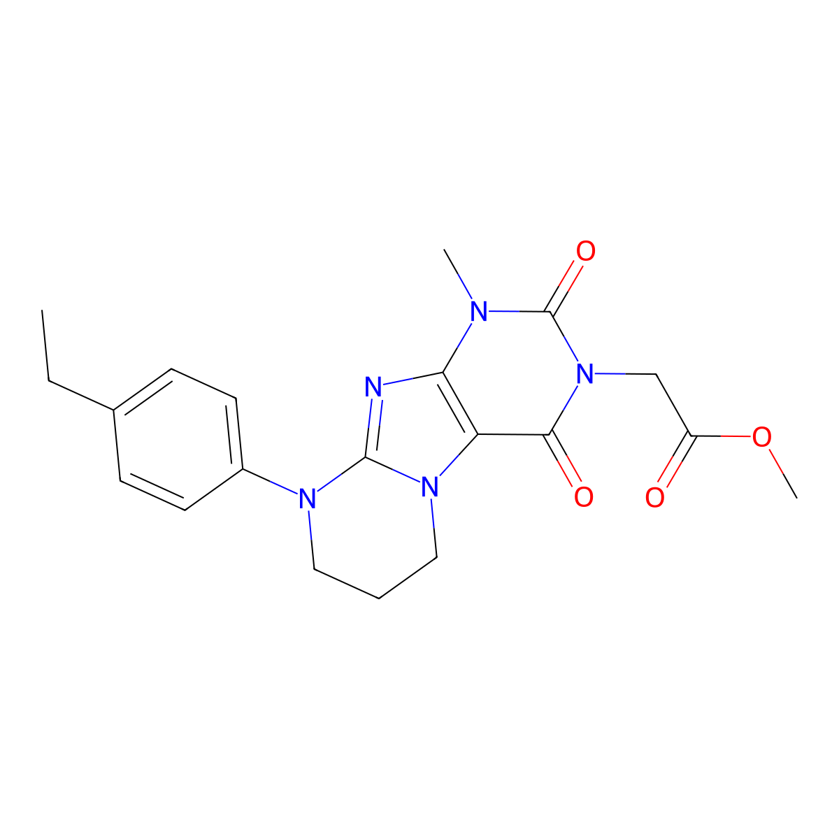 methyl 2-[9-(4-ethylphenyl)-1-methyl-2,4-dioxo-7,8-dihydro-6H-purino[7,8-a]pyrimidin-3-yl]acetate molecular structure, CAS 843672-66-2