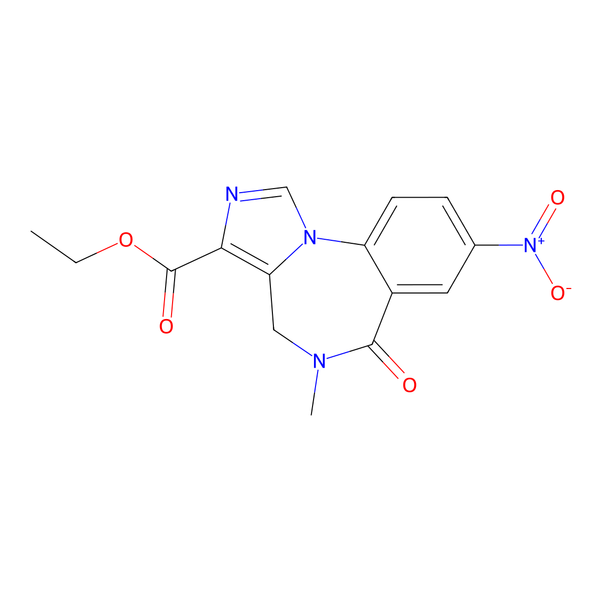 Ethyl 5-methyl-8-nitro-6-oxo-5,6-dihydro-4H-benzo[f]imidazo[1,5-a][1,4]diazepine-3-carboxylate molecular structure, CAS 84377-97-9