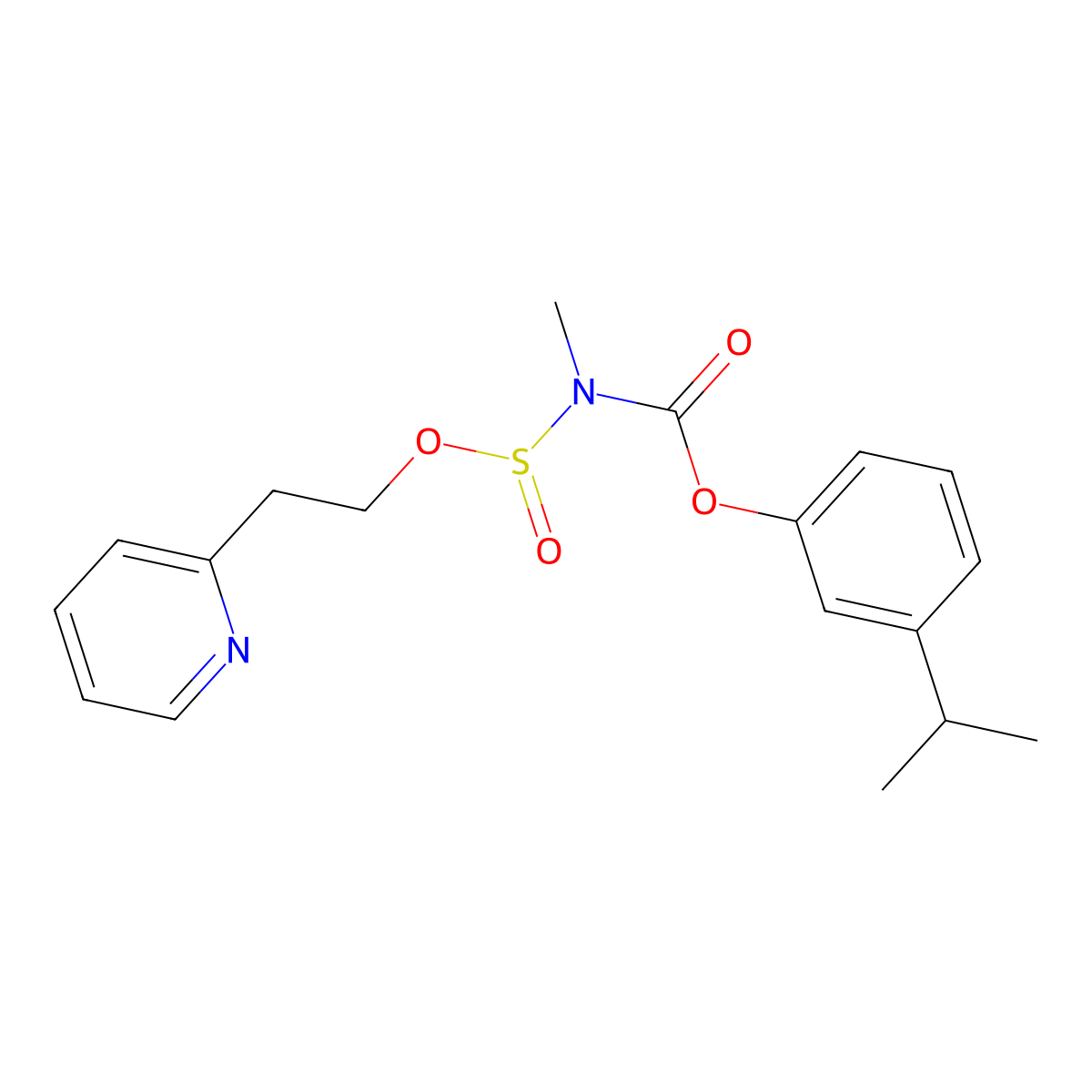Carbamic acid, methyl((2-(2-pyridinyl)ethoxy)sulfinyl)-, 3-(1-methylethyl)phenyl ester molecular structure, CAS 84384-95-2