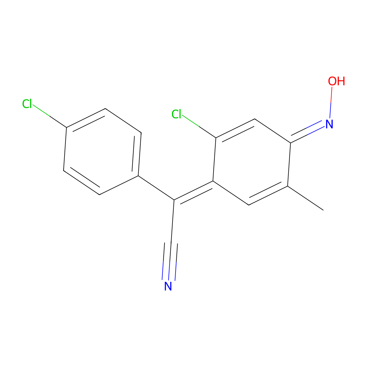 2-[2-Chloro-4-(hydroxyimino)-5-methylcyclohexa-2,5-dien-1-ylidene]-2-(4-chlorophenyl)acetonitrile molecular structure, CAS 844-24-6