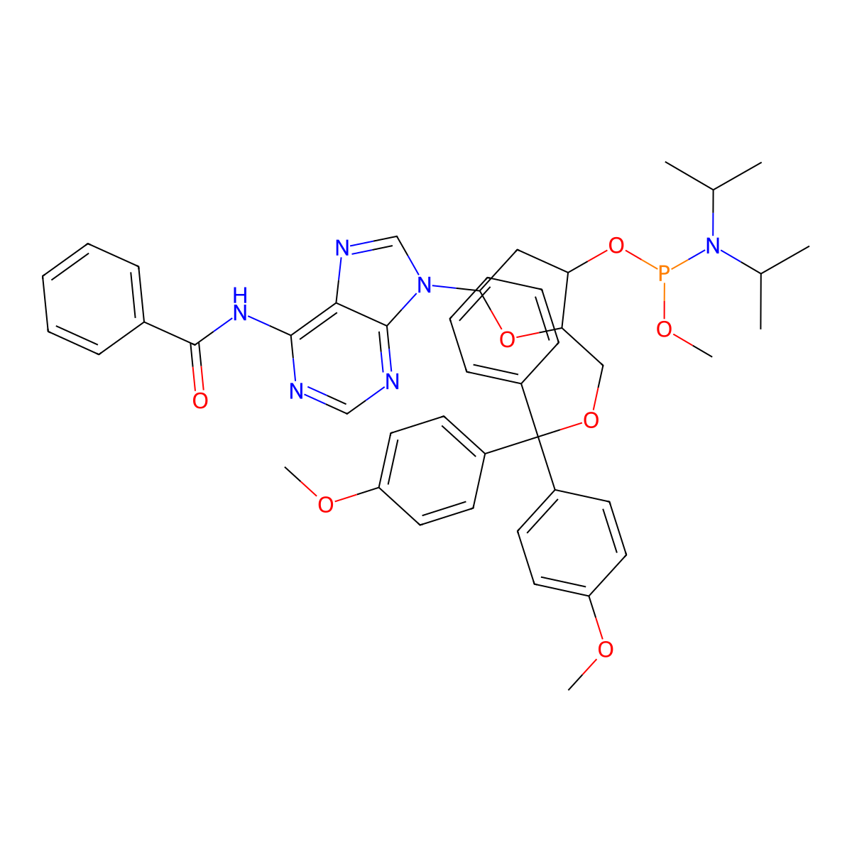 5'-O-(4,4'-Dimethoxytrityl)-N6-benzoyl-2'-deoxyadenosine-3'-(methyl-N,N-diisopropyl)phosphoramidite molecular structure, CAS 84416-82-0
