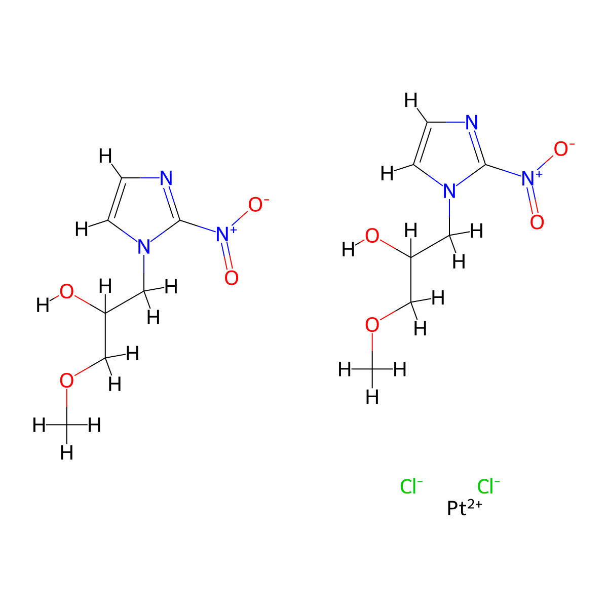 Platinum, dichlorobis(alpha-(methoxymethyl)-2-nitro-1H-imidazole-1-ethanol-N3)-, (SP-4-2)- molecular structure, CAS 84431-15-2