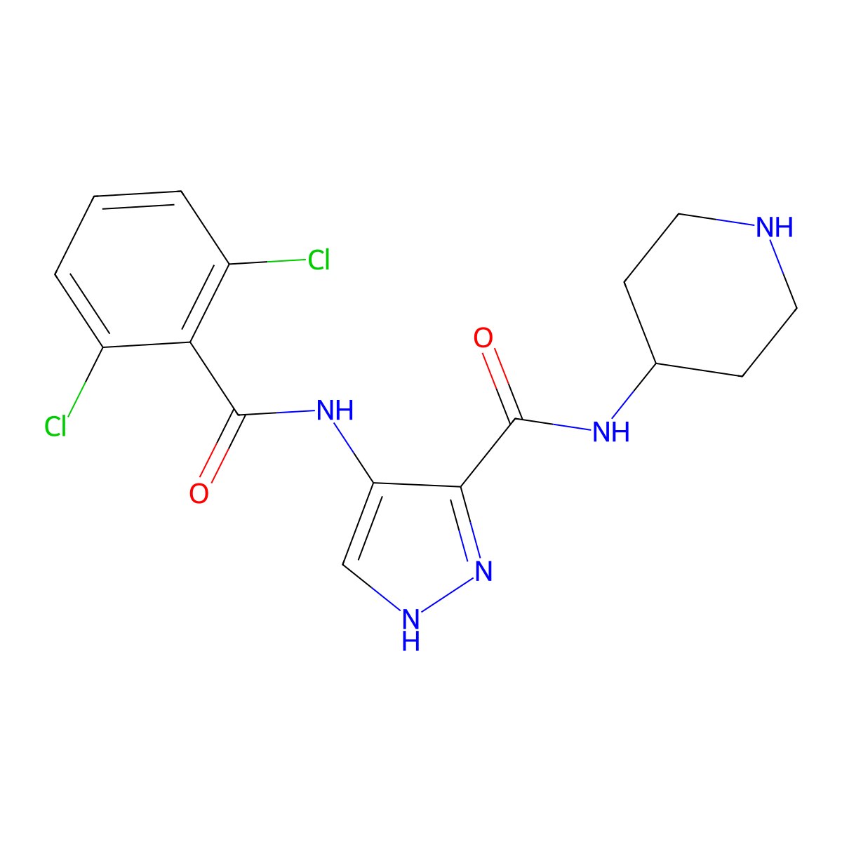 4-(2,6-dichlorobenzoylamino)-1H-pyrazole-3-carboxylic acid piperidin-4-ylamide molecular structure, CAS 844442-38-2