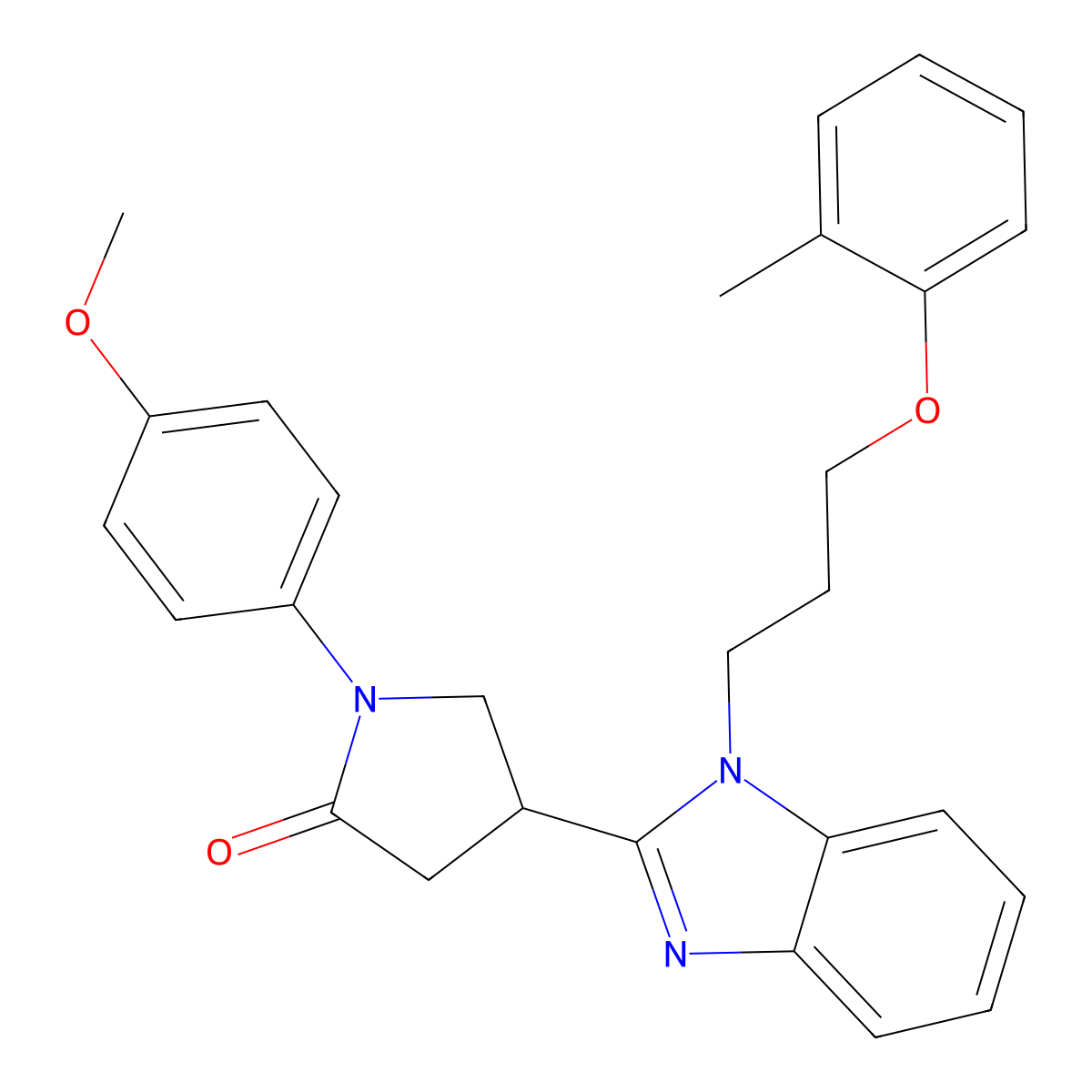 1-(4-methoxyphenyl)-4-(1-(3-(o-tolyloxy)propyl)-1H-benzo[d]imidazol-2-yl)pyrrolidin-2-one molecular structure, CAS 844446-60-2