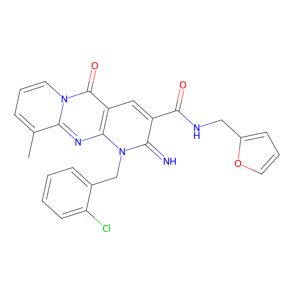 7-[(2-chlorophenyl)methyl]-N-[(furan-2-yl)methyl]-6-imino-11-methyl-2-oxo-1,7,9-triazatricyclo[8.4.0.0^{3,8}]tetradeca-3(8),4,9,11,13-pentaene-5-carboxamide molecular structure, CAS 844446-78-2