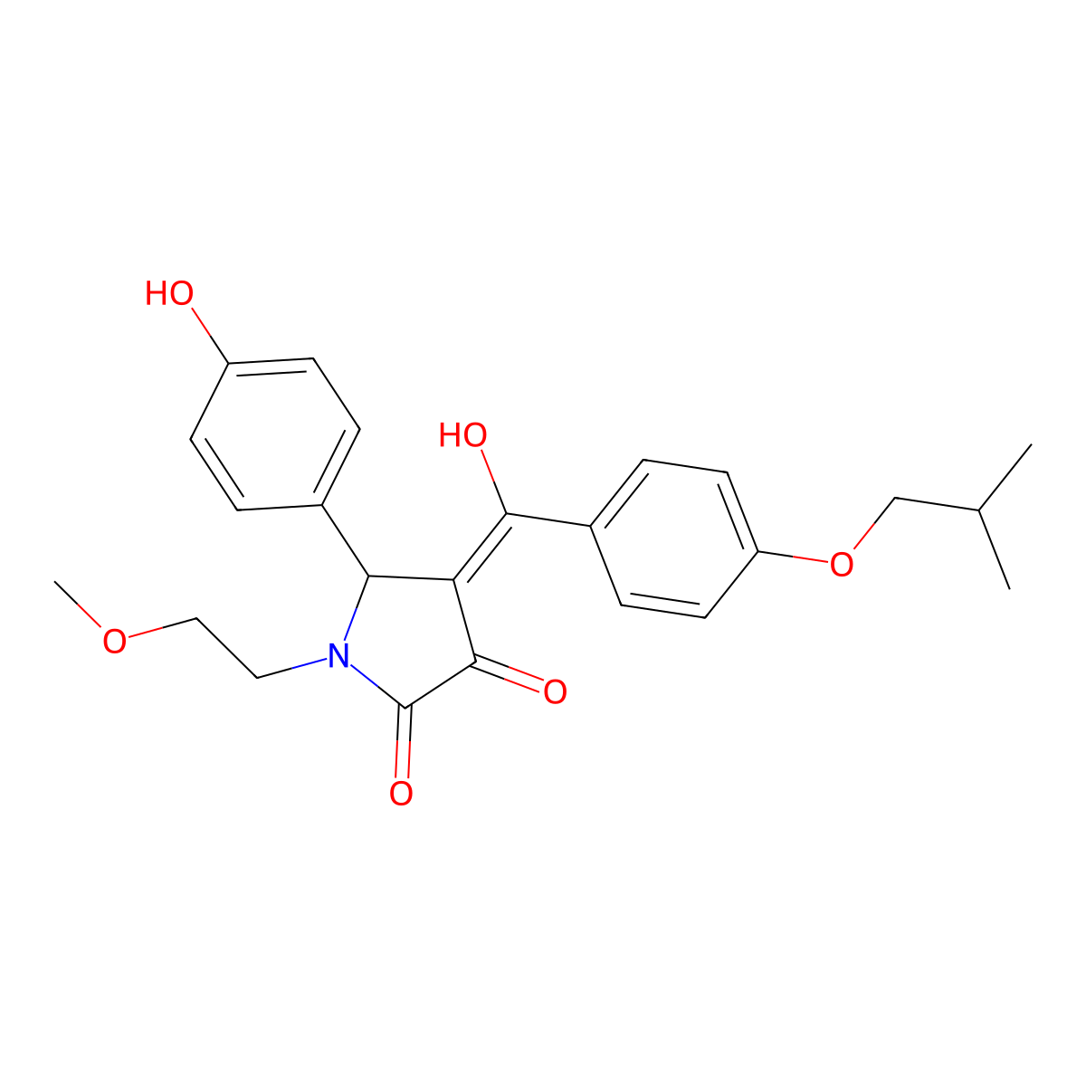3-hydroxy-5-(4-hydroxyphenyl)-1-(2-methoxyethyl)-4-[4-(2-methylpropoxy)benzoyl]-2,5-dihydro-1H-pyrrol-2-one molecular structure, CAS 844447-69-4