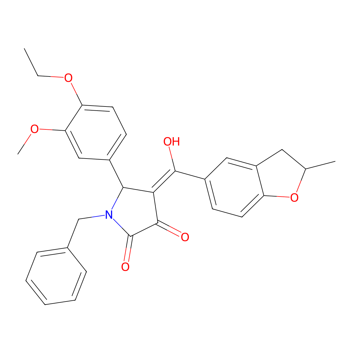 1-benzyl-5-(4-ethoxy-3-methoxyphenyl)-3-hydroxy-4-(2-methyl-2,3-dihydro-1-benzofuran-5-carbonyl)-2,5-dihydro-1H-pyrrol-2-one molecular structure, CAS 844448-38-0