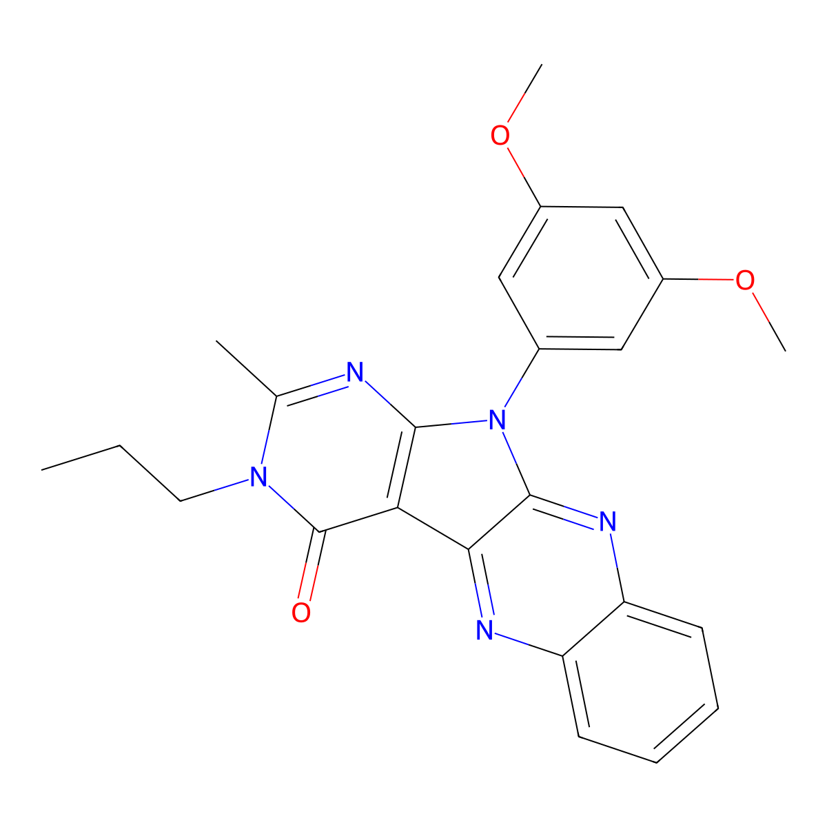 11-(3,5-dimethoxyphenyl)-2-methyl-3-propyl-3,11-dihydro-4H-pyrimido[5',4':4,5]pyrrolo[2,3-b]quinoxalin-4-one molecular structure, CAS 844448-81-3