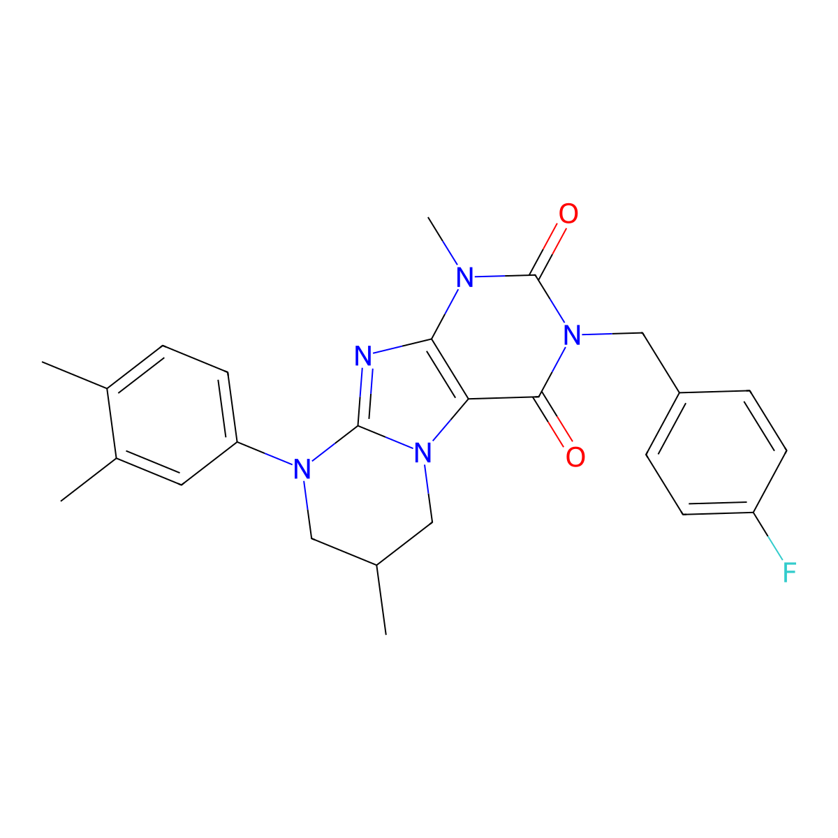 9-(3,4-dimethylphenyl)-3-[(4-fluorophenyl)methyl]-1,7-dimethyl-7,8-dihydro-6H-purino[7,8-a]pyrimidine-2,4-dione molecular structure, CAS 844448-92-6