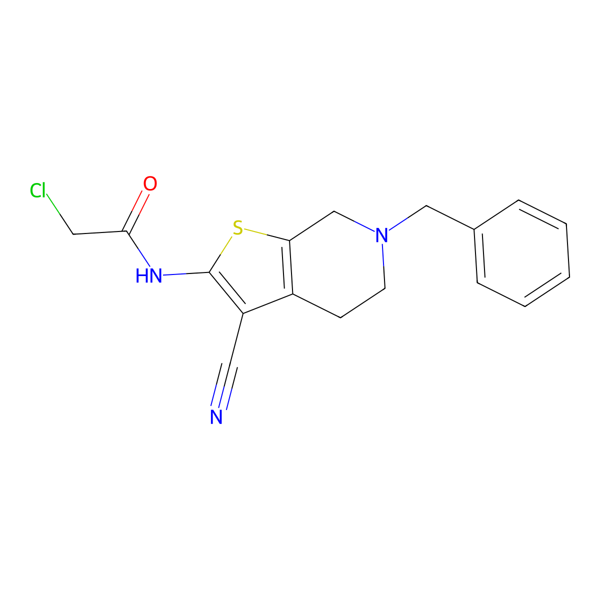 N-(6-benzyl-3-cyano-4,5,6,7-tetrahydrothieno[2,3-c]pyridin-2-yl)-2-chloroacetamide molecular structure, CAS 844449-08-7