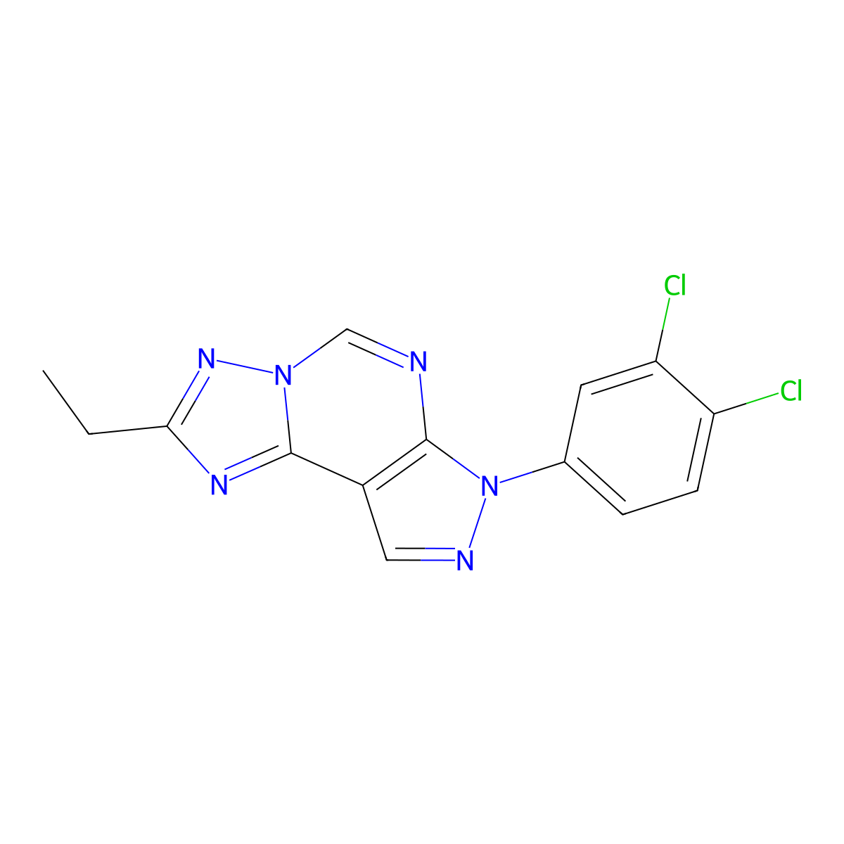 7-(3,4-dichlorophenyl)-2-ethyl-7H-pyrazolo[4,3-e][1,2,4]triazolo[1,5-c]pyrimidine molecular structure, CAS 844450-08-4