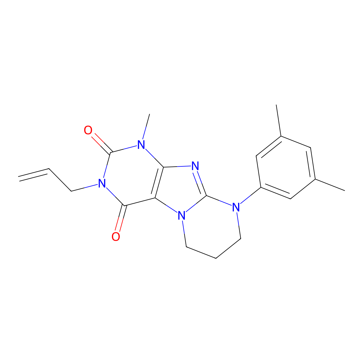 9-(3,5-dimethylphenyl)-1-methyl-3-prop-2-enyl-7,8-dihydro-6H-purino[7,8-a]pyrimidine-2,4-dione molecular structure, CAS 844450-30-2