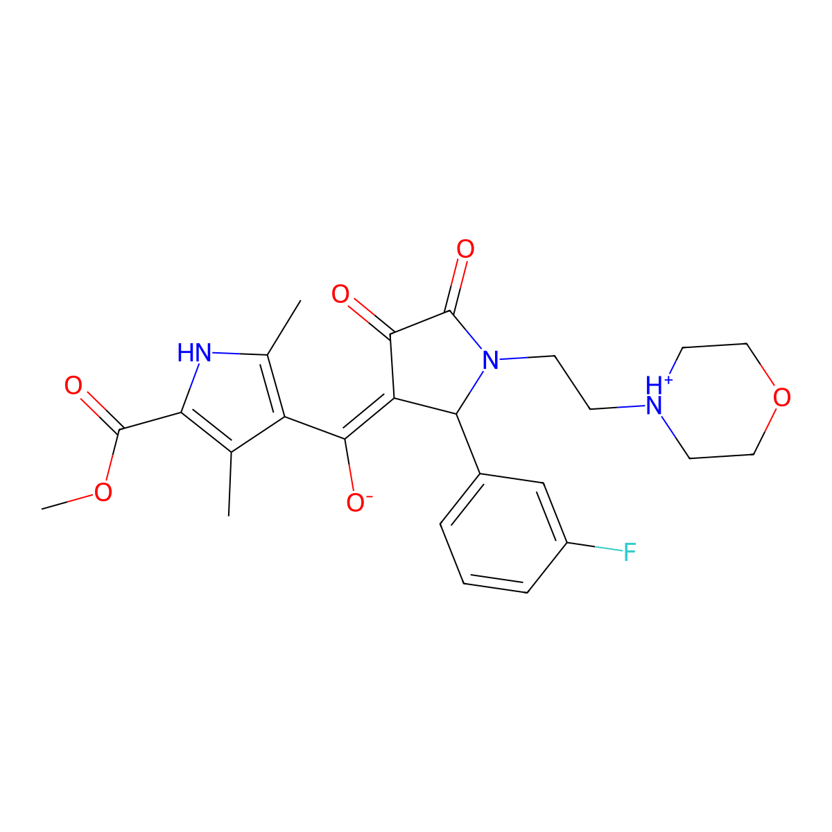 methyl 4-[2-(3-fluorophenyl)-4-hydroxy-1-[2-(morpholin-4-yl)ethyl]-5-oxo-2,5-dihydro-1H-pyrrole-3-carbonyl]-3,5-dimethyl-1H-pyrrole-2-carboxylate molecular structure, CAS 844450-38-0