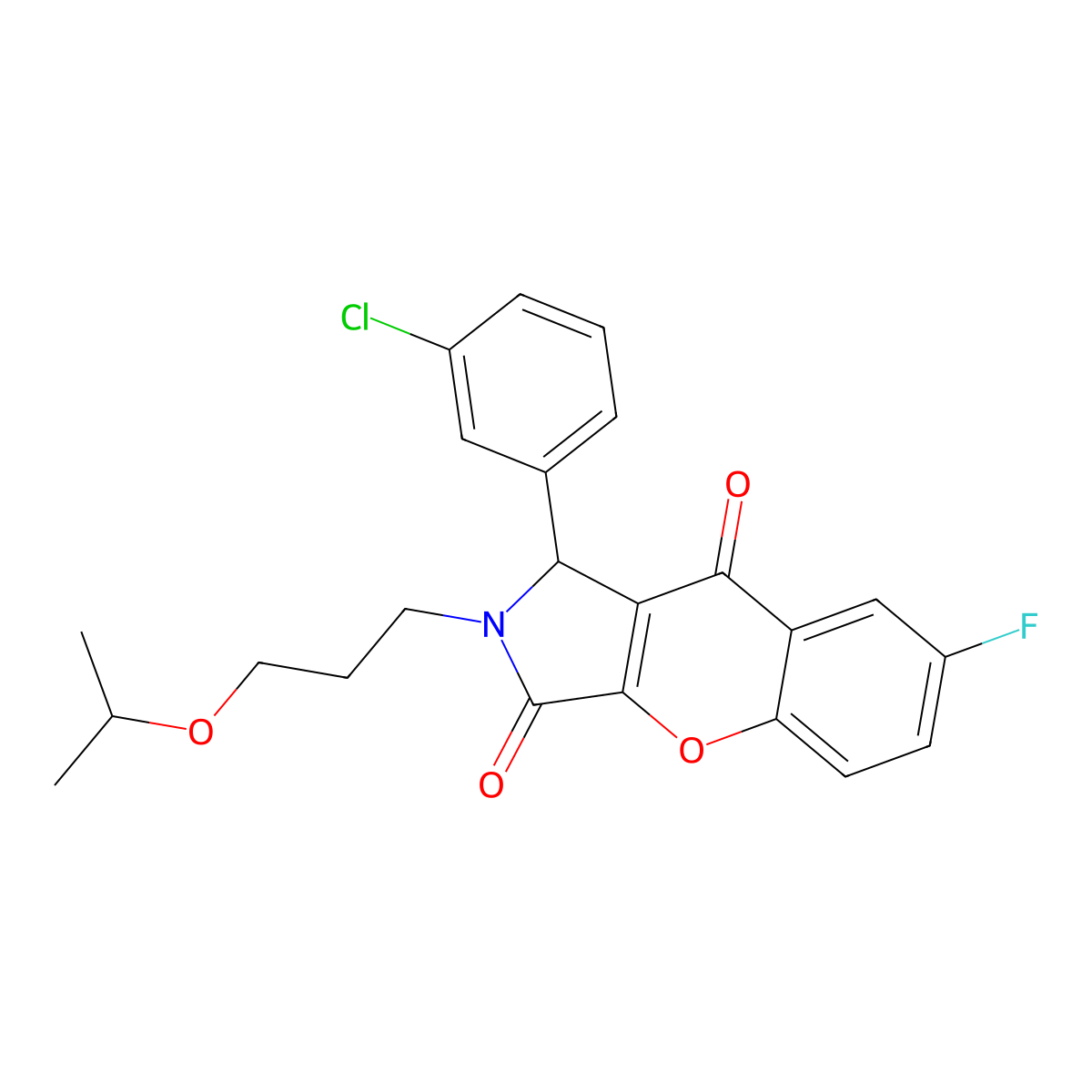 1-(3-Chlorophenyl)-7-fluoro-2-(3-isopropoxypropyl)-1,2-dihydrochromeno[2,3-c]pyrrole-3,9-dione molecular structure, CAS 844450-40-4