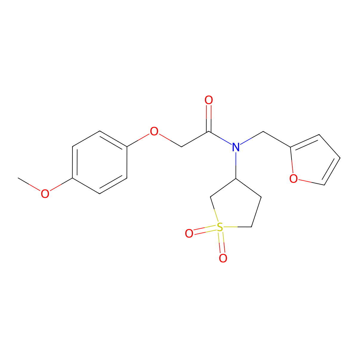 N-(1,1-dioxidotetrahydrothiophen-3-yl)-N-(furan-2-ylmethyl)-2-(4-methoxyphenoxy)acetamide molecular structure, CAS 844450-43-7