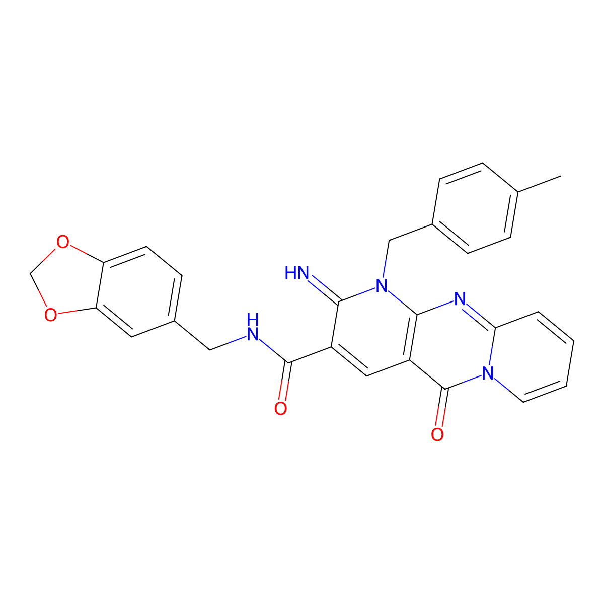 N-(1,3-benzodioxol-5-ylmethyl)-2-imino-1-(4-methylbenzyl)-5-oxo-1,5-dihydro-2H-dipyrido[1,2-a:2',3'-d]pyrimidine-3-carboxamide molecular structure, CAS 844450-44-8
