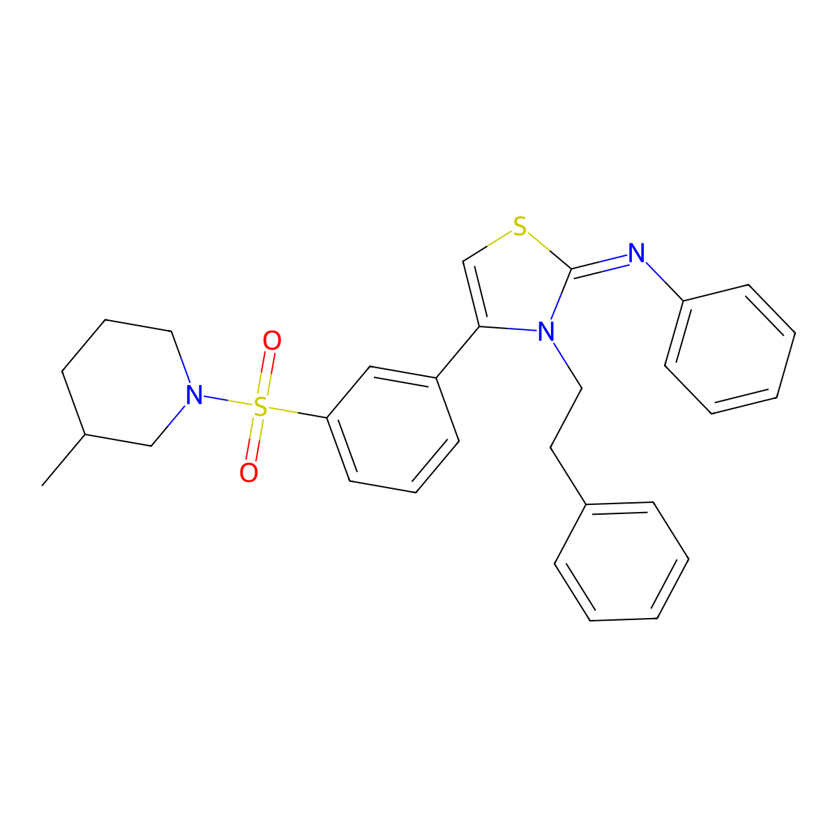 N-[(2Z)-4-{3-[(3-methylpiperidin-1-yl)sulfonyl]phenyl}-3-(2-phenylethyl)-1,3-thiazol-2(3H)-ylidene]aniline molecular structure, CAS 844450-92-6