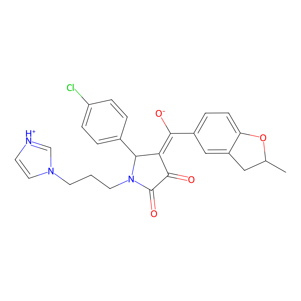 5-(4-chlorophenyl)-3-hydroxy-1-[3-(1H-imidazol-1-yl)propyl]-4-(2-methyl-2,3-dihydro-1-benzofuran-5-carbonyl)-2,5-dihydro-1H-pyrrol-2-one molecular structure, CAS 844451-32-7