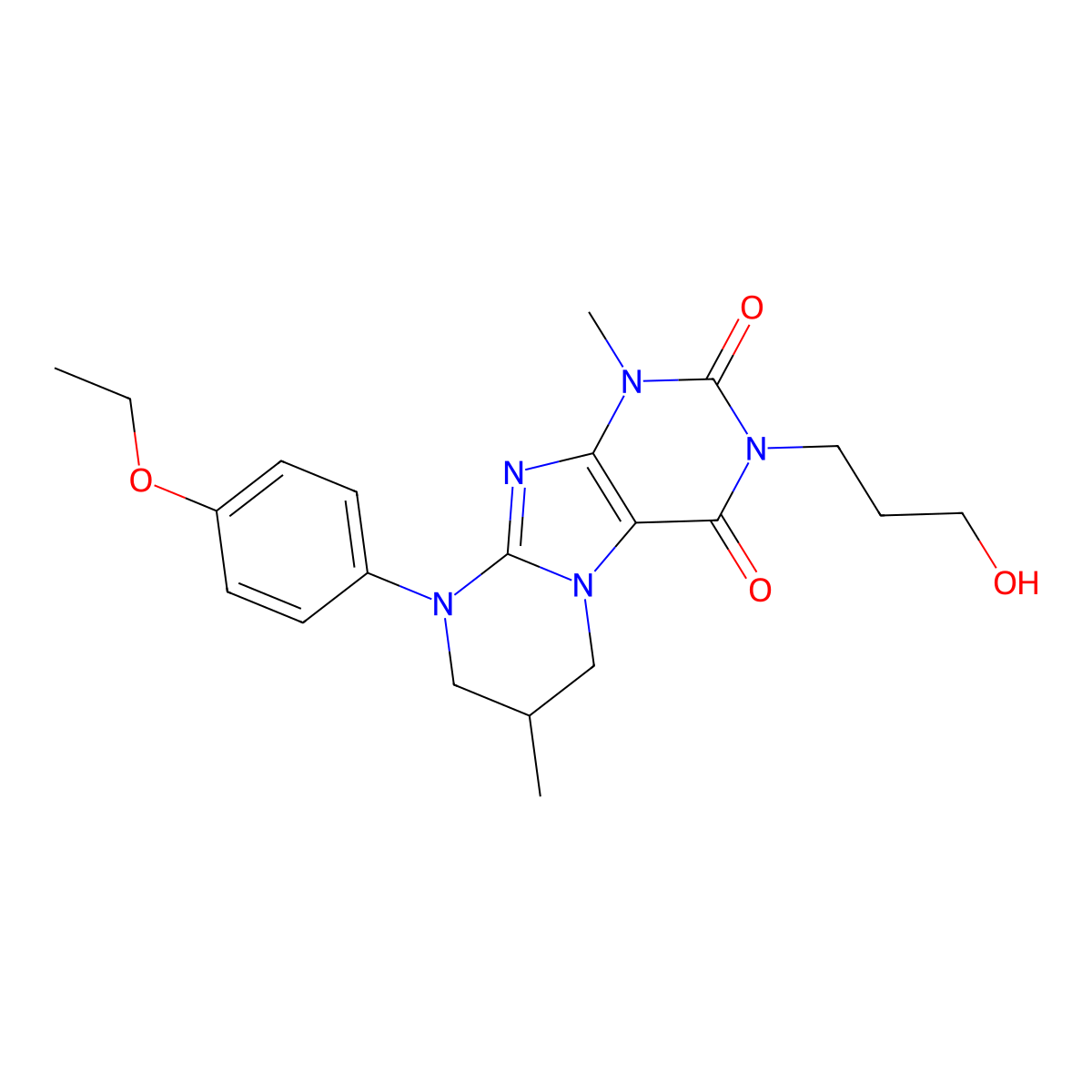 9-(4-ethoxyphenyl)-3-(3-hydroxypropyl)-1,7-dimethyl-7,8-dihydro-6H-purino[7,8-a]pyrimidine-2,4-dione molecular structure, CAS 844451-36-1