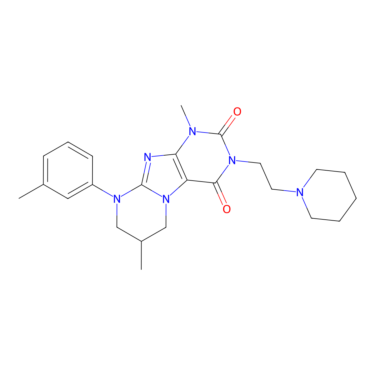 1,7-dimethyl-3-(2-(piperidin-1-yl)ethyl)-9-(m-tolyl)-6,7,8,9-tetrahydropyrimido[2,1-f]purine-2,4(1H,3H)-dione molecular structure, CAS 844451-69-0